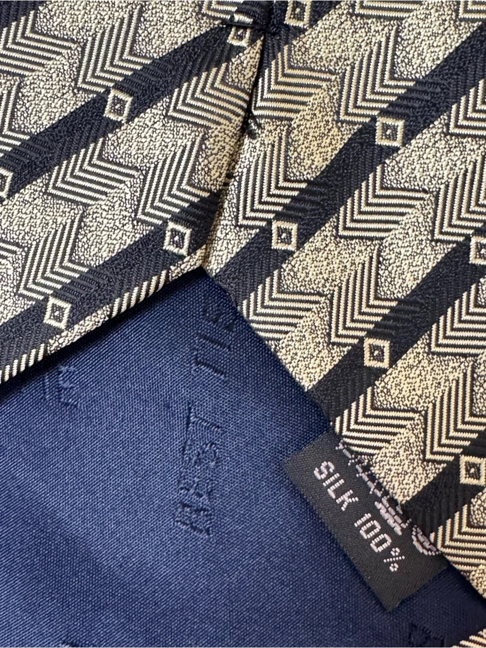 AE Picabia Men’s Necktie Black and Gold Geometric Chevron Silk Tie